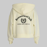 hoodie with 'Bonnerie Club' logo on the back against a white background