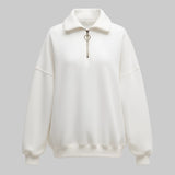 White sweatshirt with a high collar on a gray background