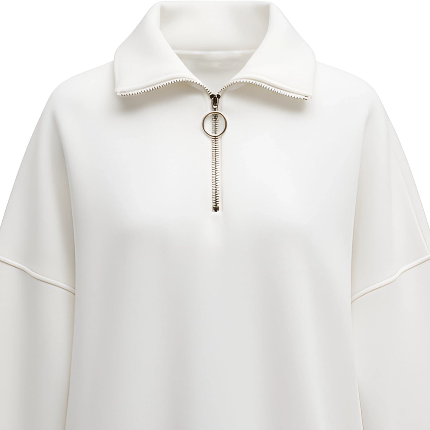White zip-up sweatshirt on a white background