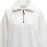 White zip-up sweatshirt on a white background