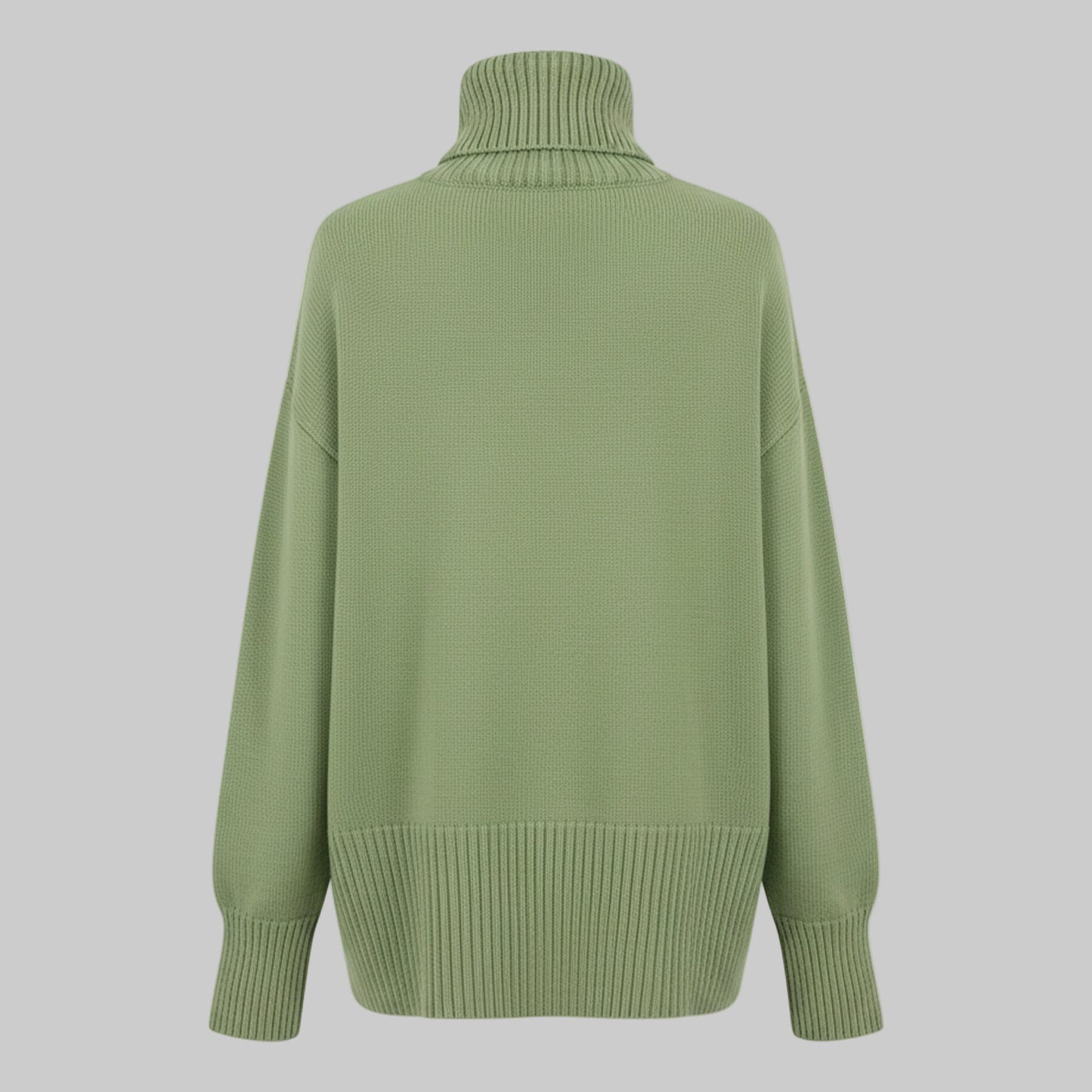 Green sweater with a turtleneck on a white background