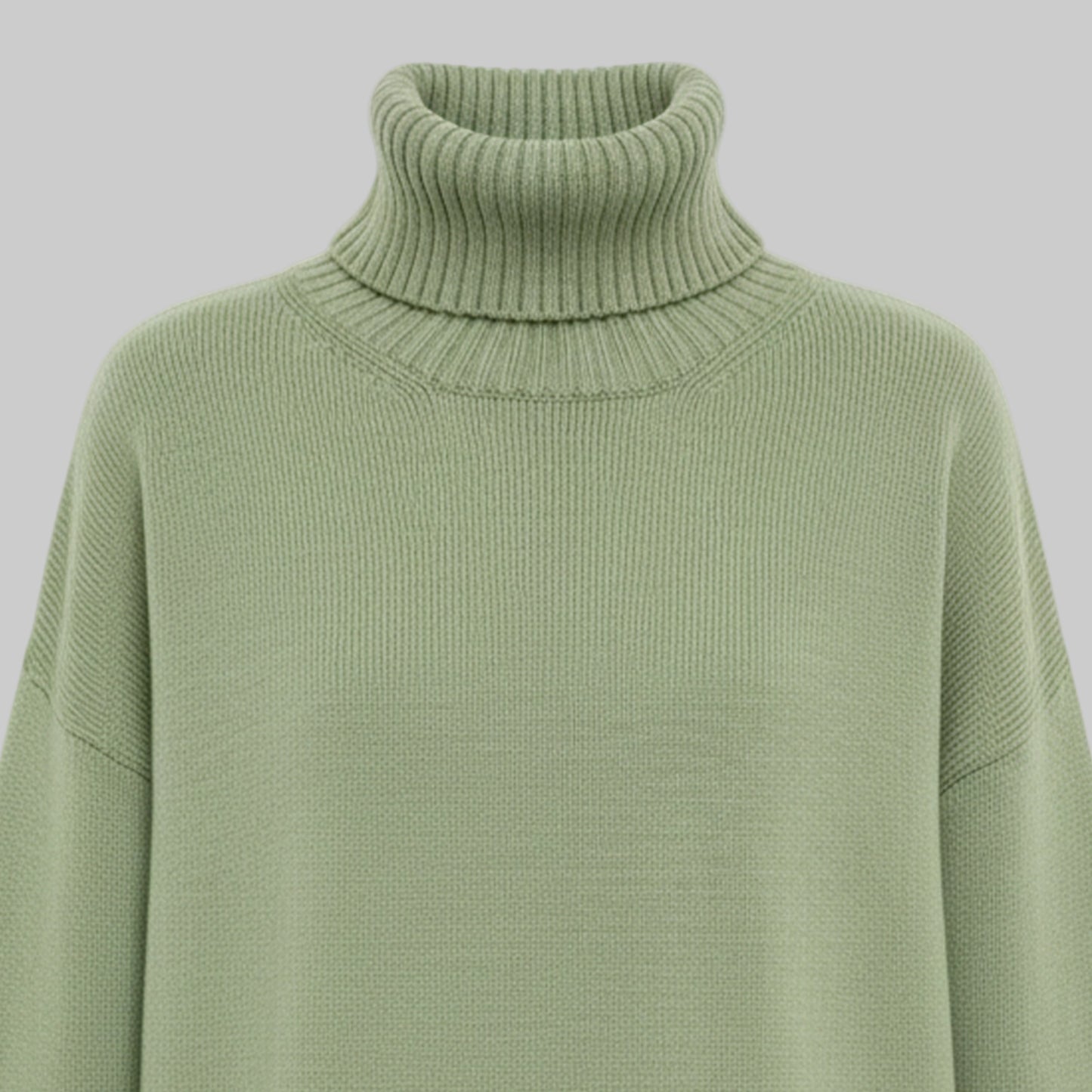 Green turtleneck sweater on a white background