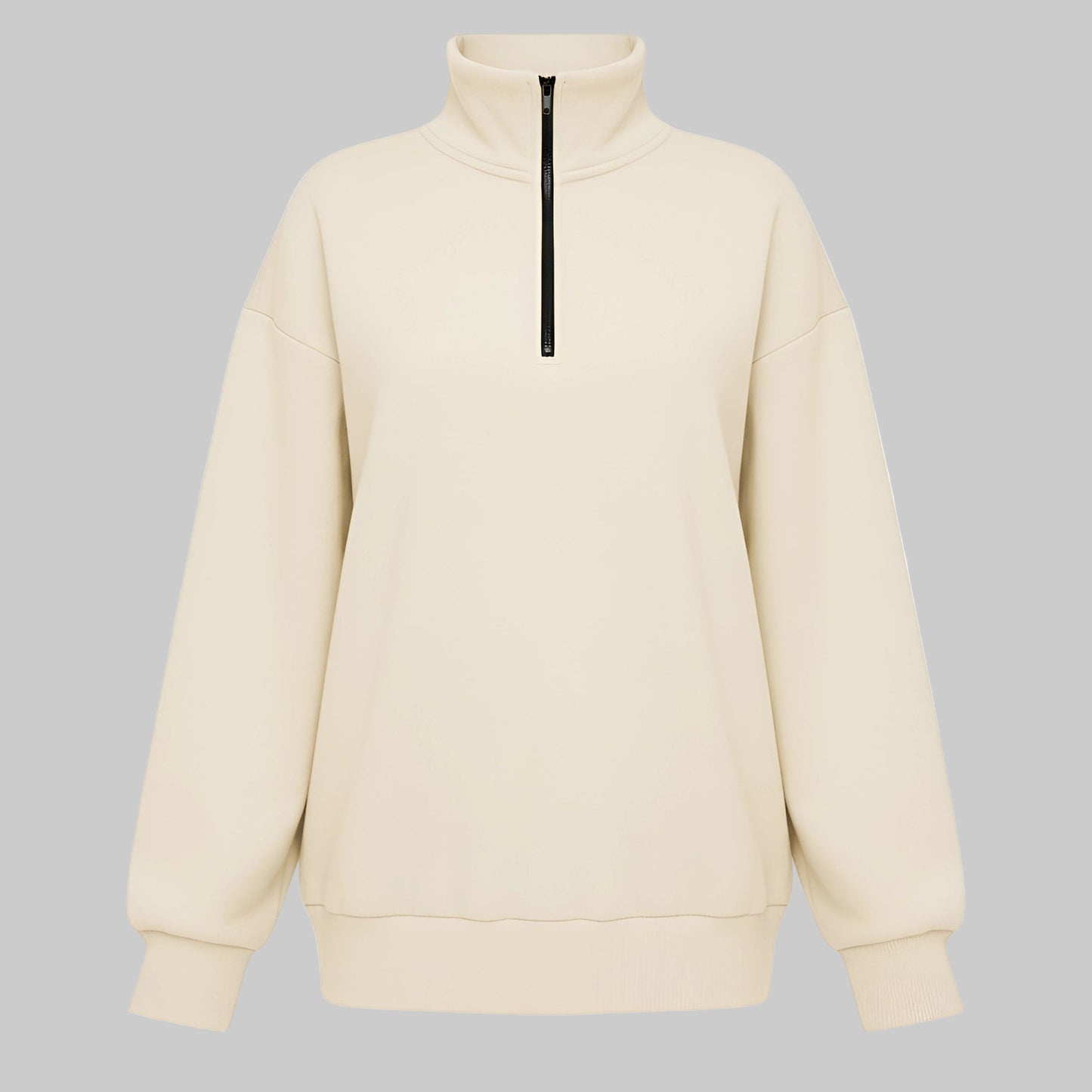 Beige half-zip sweatshirt on a white background
