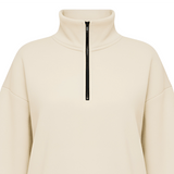 Light yellow pullover with a quarter zip on a white background