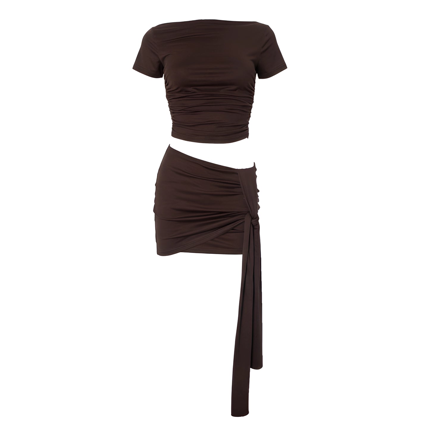 Brown top and skirt set on a white background