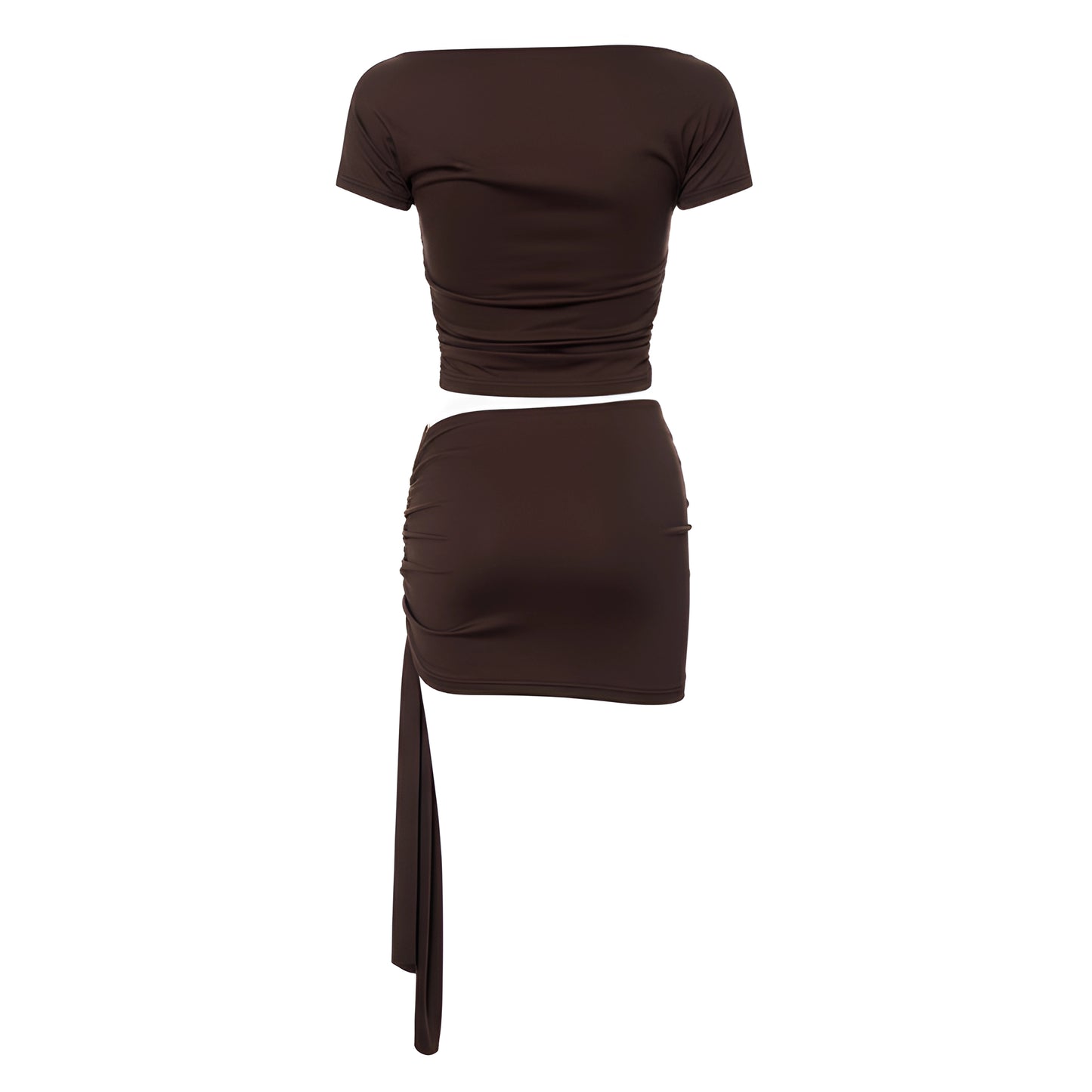 Brown top and skirt set on a white background