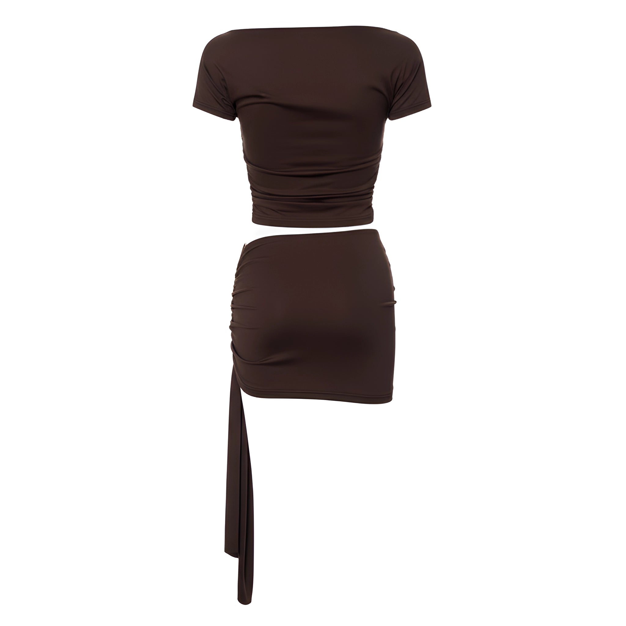 Brown top and skirt set on a white background