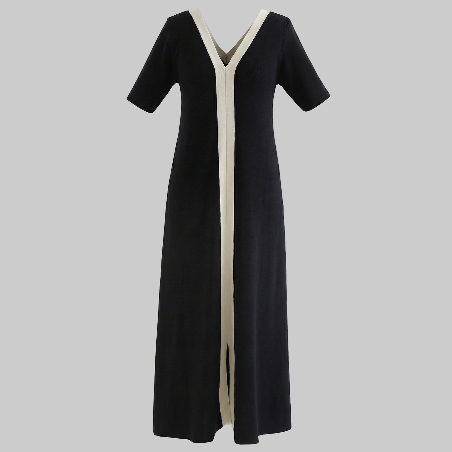 Black dress with a white stripe on a white background