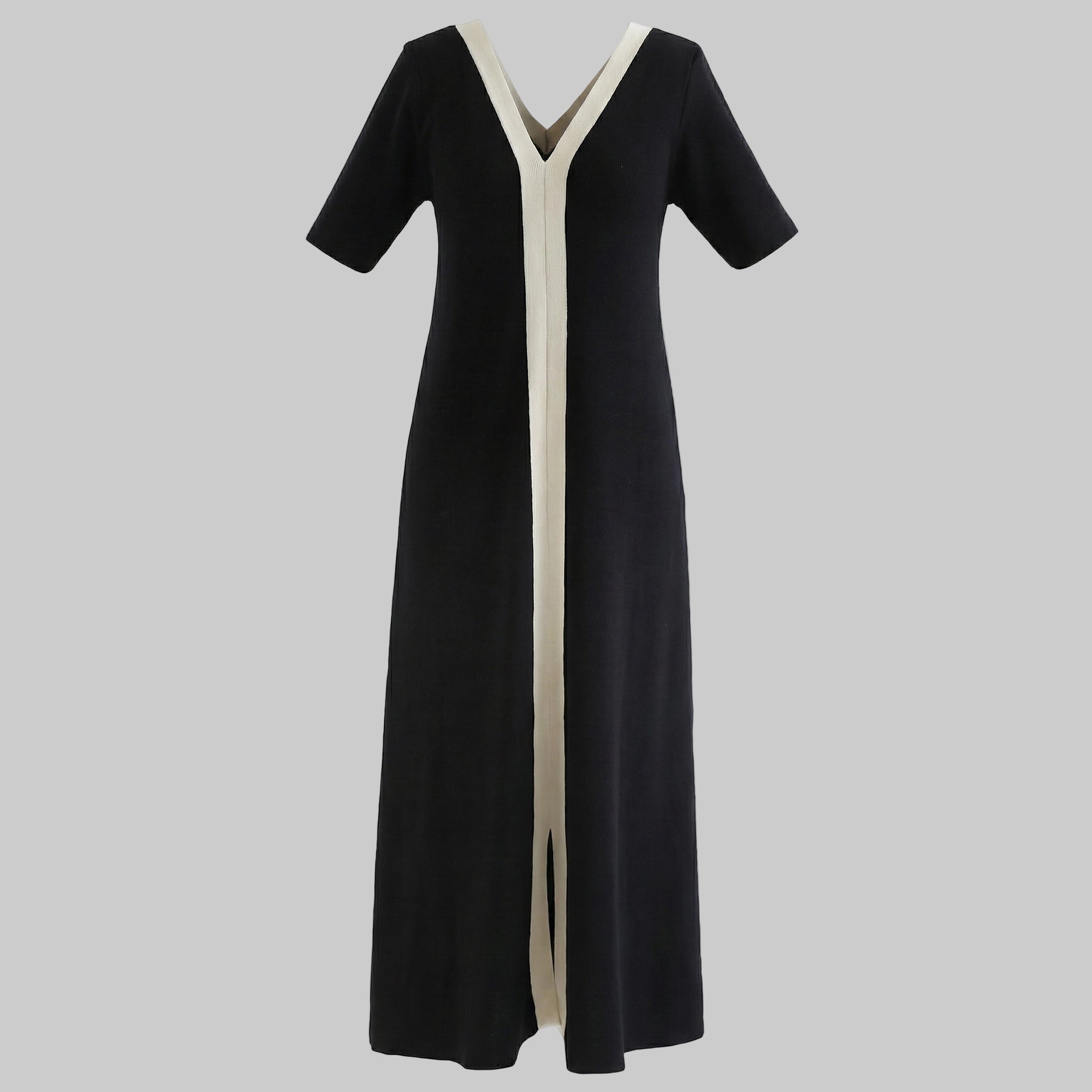 Black dress with a white stripe on a white background